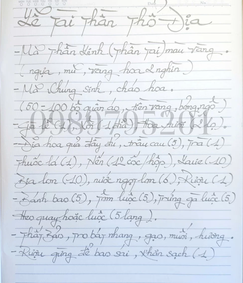 danh s&aacute;ch đồ lễ